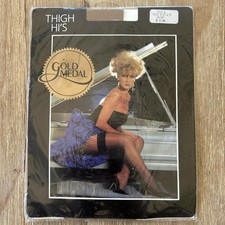 Vintage Gold Medal Thigh Hi's High Nylons BEIGE Size B Fits 5'5  - 5'6  Sheer