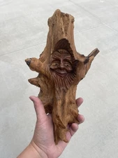 Vintage Carved Wood Driftwood Face Old Man Tree Spirit Wall Folk