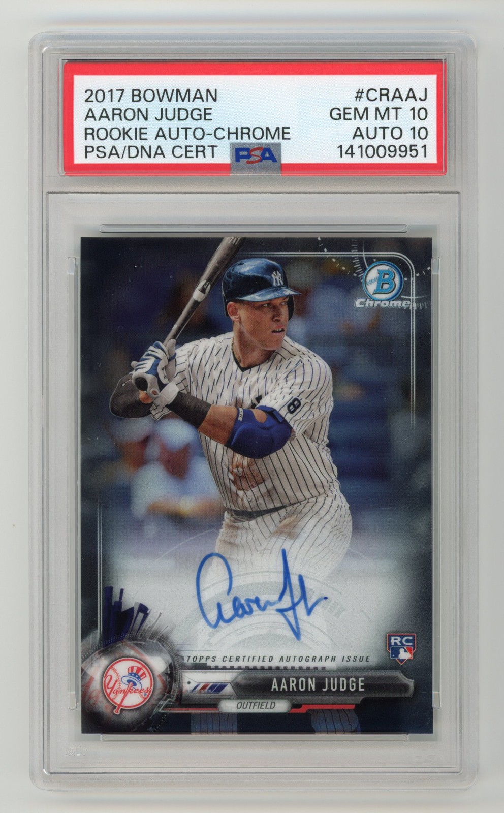 2017 BOWMAN CHROME AARON JUDGE RC AUTO PSA 10 GEM MT AUTO GRADE 10 ROOKIE CRA-AJ