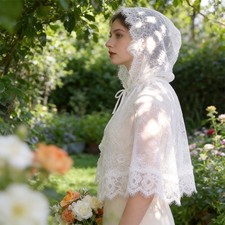 Hooded Lace Bridal Cape Veil Modest Wedding Cover Up Vintage Lace Hood Veil
