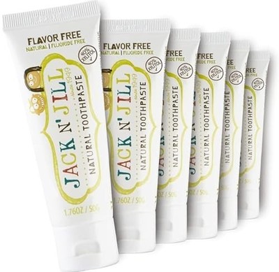 Jack N Jill Natural Toothpaste, Flavor Free, 1.76 oz Pack of 6