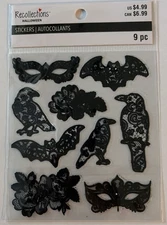 RECOLLECTIONS HALLOWEEN DIMINSIONAL BLACK  FACE MASK STICKER EMBELLISHMENTS 6 PC