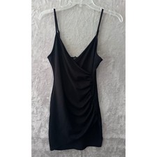Forever 21 Black Ruched Bodycon Mini Dress Surplice V-Neck Medium LBD
