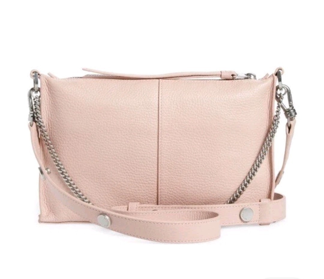 AllSaints Pink Leather Convertible Crossbody Shoulder Bag w Chain Strap