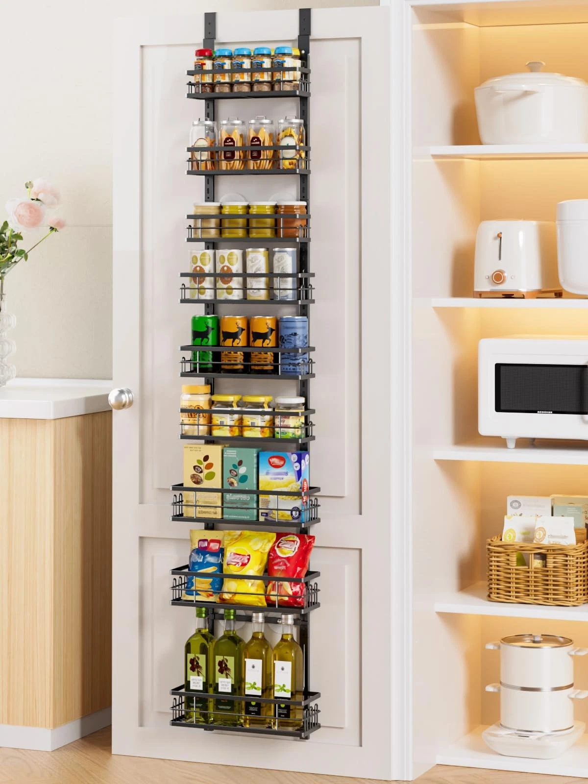 Delamu 9-Tier Over the Door Pantry Organizer, Adjustable 9 Tier-S, Black