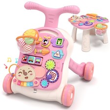 QDRAGON 3 in 1 Baby Walker and Activity Center for Girl, 18"x13", Pink