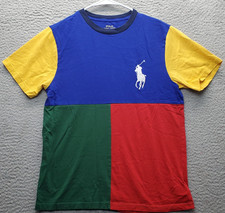 Polo Ralph Lauren Shirt Youth Large Multi Colorblock Crew Neck Big Pony Logo Tee