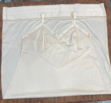 Vintage Lorraine Light Weight Cream Full Slip 36 Large Pretty Lace Made in USA