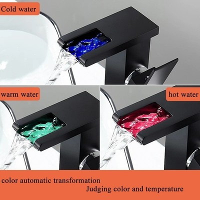 Luxus LED Schwarz Waschtischarmatur Hoch und Kurz Wasserhahn Bad Einhand Kalt und