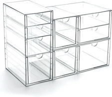 Acrylic Drawer Makeup Organizer with 9 Drawers, Set of 3 Office Desk Organizers