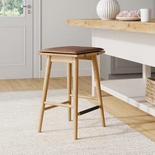 Barker Classic Counter Height Wood Barstool with Leather Removable Cushion, B...