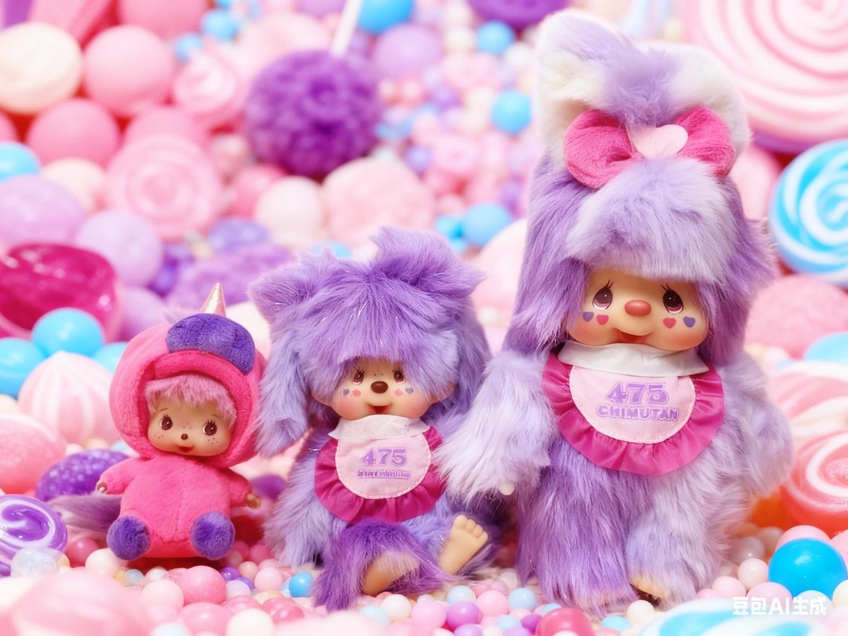 244447 Shinako 475 x Monchhichi 18m Keychain Mascot Purple ~ NEW