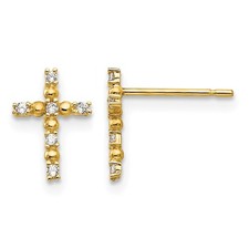 14k Yellow Gold Cubic Zirconia Cross Childrens Post Stud Earrings