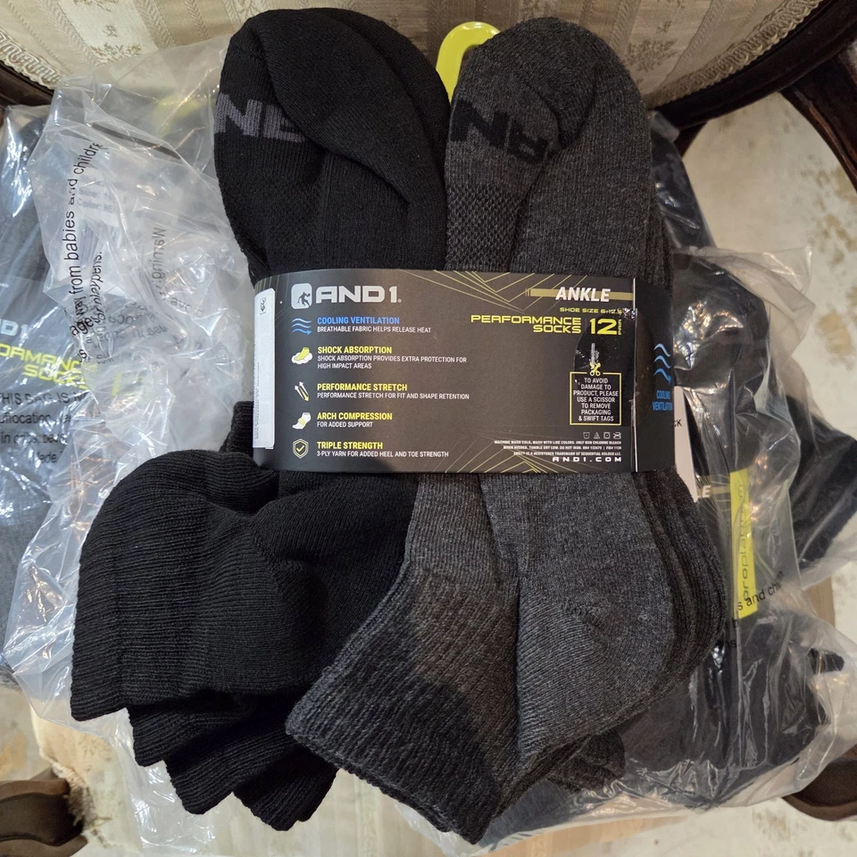 Lote de 5 calcetines tobilleros AND1 negros/grises para hombre (60 pares en total - talla 10-13  Foto 2 de 4