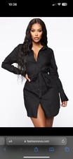 Fashion Nova Dress Sweet As Pie Womens Sz XS Black  Button Down, Waist Tie NWT