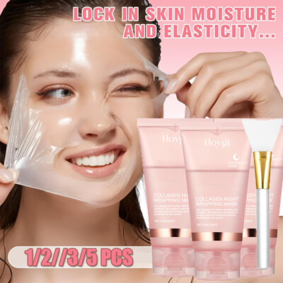 1/2/3/5PCS Collagen Overnight Wrapping Peel Off Facial Mask Skin Care with Brush