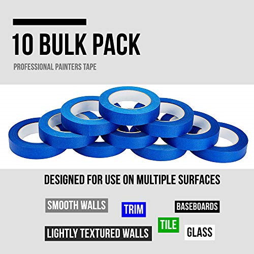 10 PC Blue Painters Tape 1" Masking BULK Multi Pack X 55 Yards Rolls