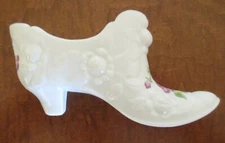 Fenton, Milk Glass Boot, Hand Painted by M. Kibbe, Excellent Condition