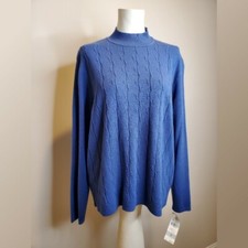 Vintage Koret Sweater Old New Stock Blue Cable Knit Mock Turtle Neck
