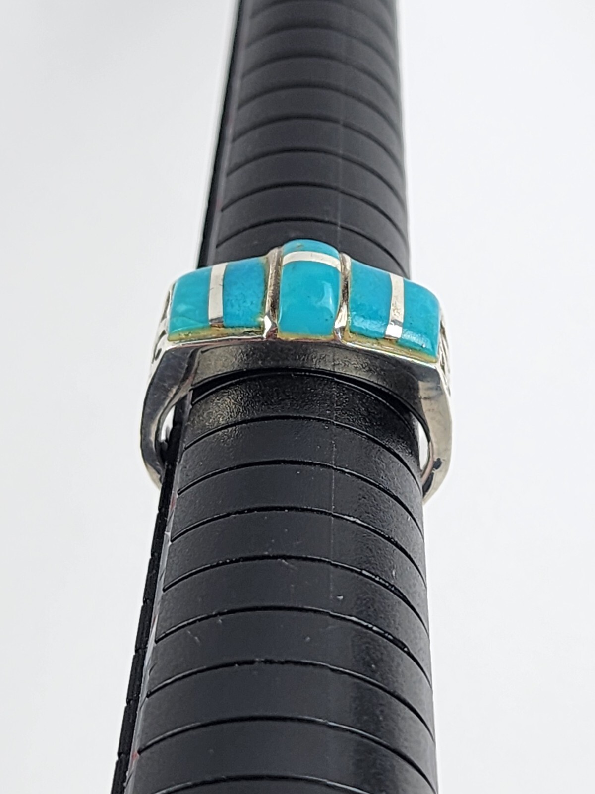 Solid Sterling Silver Turquoise Ring Basket Weave… - image 12