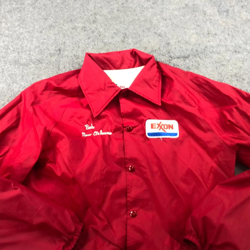 Chaqueta Exxon De Colección Para Hombres Grande Roja Cortavientos Uniforme de Trabajo Empleado Años 80 Foto 4 de 4