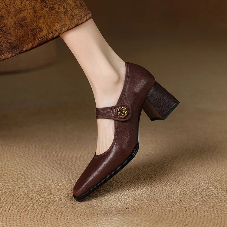 Женщин 2024 моды овчины квадратный носок блок каблук скольжения на Мэри Джейн туфли MOEO - Изображение 3 из 4