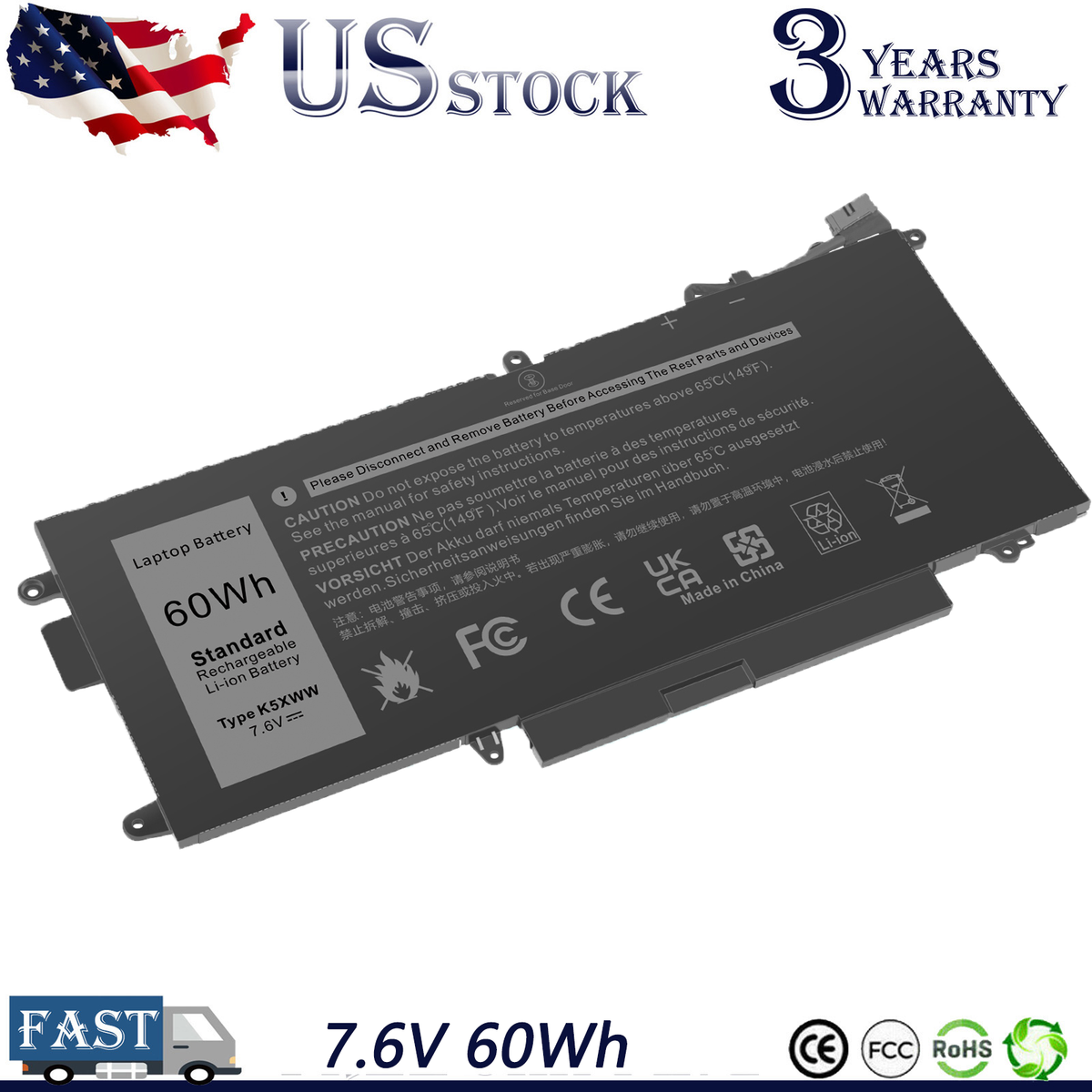 K5XWW Battery for Dell Latitude 5289 7389 7390 2 in1 Series