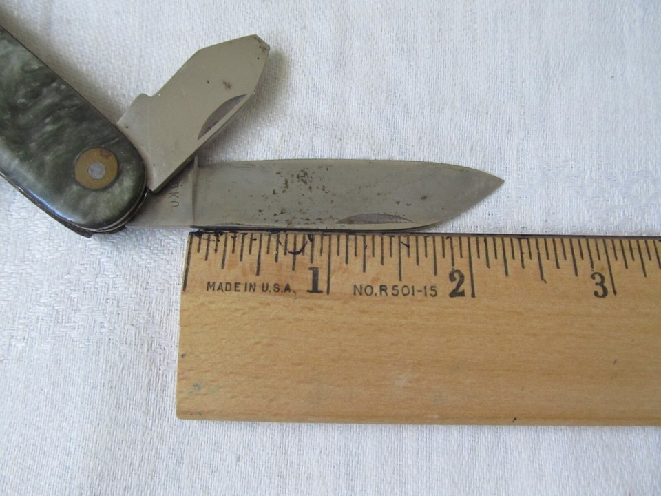 FOLDING POCKET KNIFE W/HOLSTER 4 BLADES CORKSCREW FROM UKRAINE 1970's