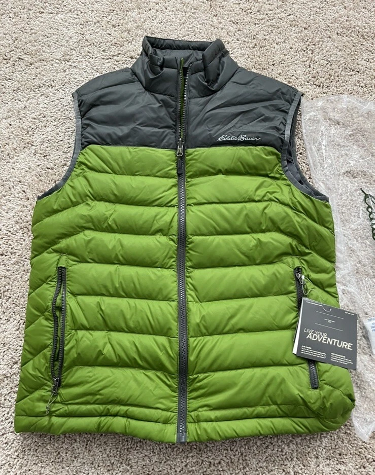Mens Eddie Bauer Boundary Pass Goose Down Vest Mens Small Green+Gray Puffer