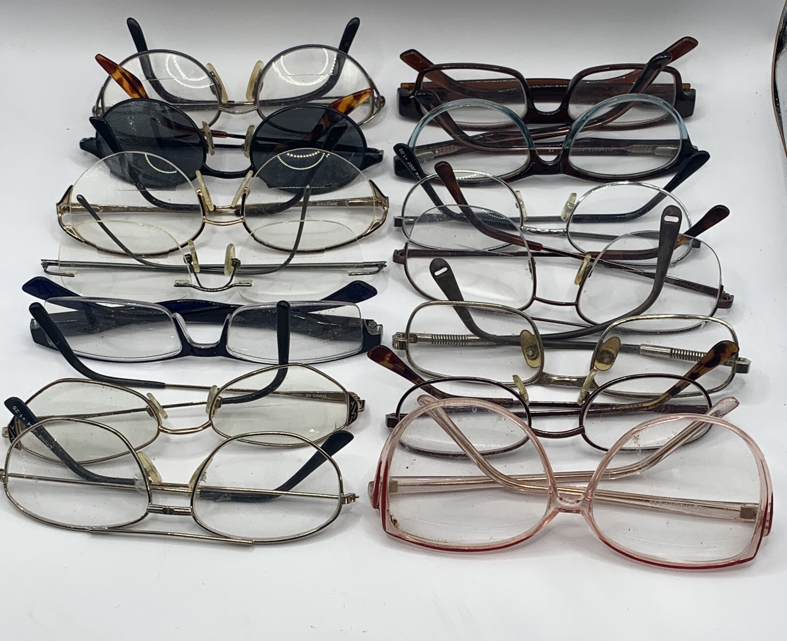 Lot of 14 Pairs Frames Assorted Colors and Styles, Brands Eyeglass Some Vintage