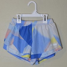Adidas Running Shorts Girls S 7/8 Blue MultiColor Elastic Drawstring Waist Lined