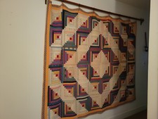 Antique Hand Quilted Furrows Log Cabin Quilt Double Sided 1890