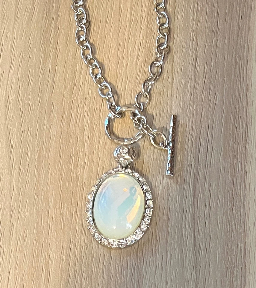 Designer Kenneth Jay Lane Silver Tone Opalite & Crystal Necklace, 18" Length - Image 3 of 4