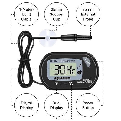 AquaRium Aquarium Thermometer mit 1 Meter externer Sonde - zuverlässig & genau