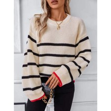 Striped Round Neck Dropped Shoulder Sweater