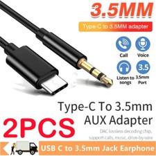 2PCS USB C TO 3.5mm Jack Cord Car Stereo Transfer Audio Aux Cable For Samsung