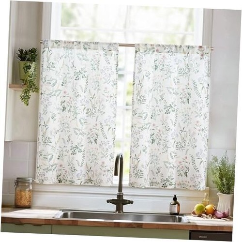 Spring Floral Kitchen Curtains Over Sink Farmhouse 24L Botanical Sage Green