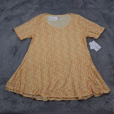 Lula Roe Dress Womens L Orange Crepe Perfect Round Neck Side Slit Pullover