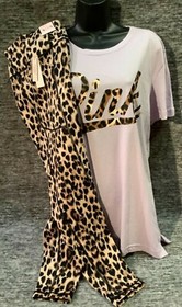 Victoria's Secret Pink Leopard Campus Tee Shirt + Ankle Leggings Set M 12 NWT