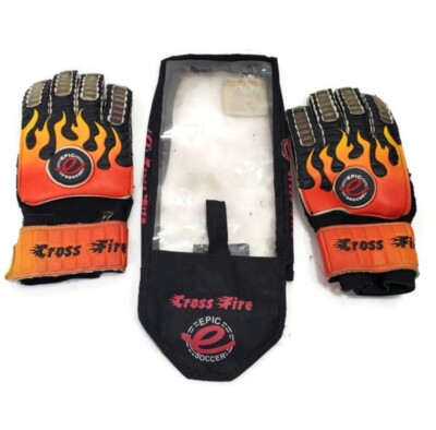 Epic Soccer Goalie Gloves Cross Fire Flames Size 7