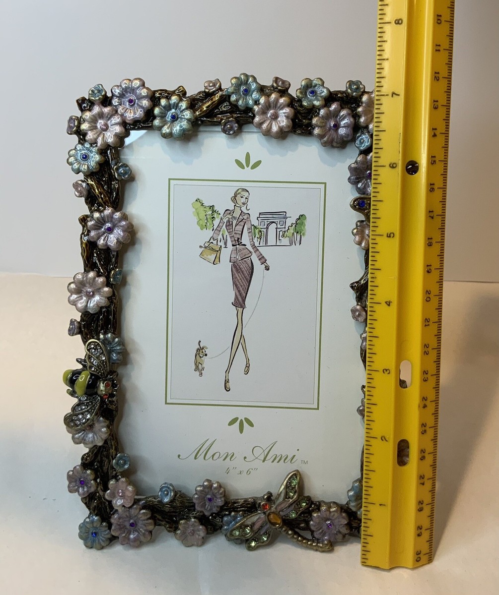 Mon Ami Enamel Rhinestone Butterfly Dragonfly Floral 4 x 6 Picture