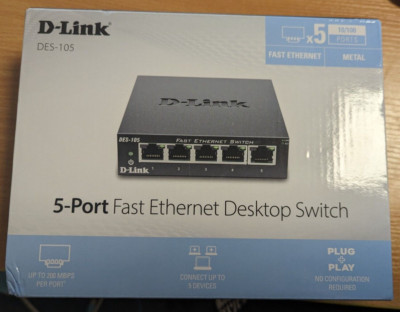 D-Link 5-Port Fast Ethernet Wired Networking Switch 10/100 DES-105/E EU Plug
