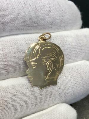 14k Oro Amarillo Niño Cara Grabado a Mano Silouette Colgante Charm Empuje Regalo