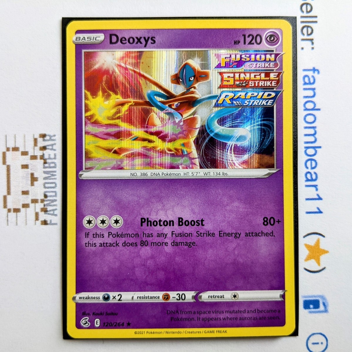 Deoxys 120/264 Sword & Shield Fusion Strike HOLO RARE card 2021