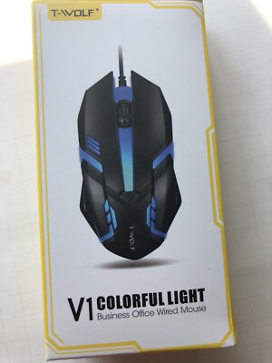 T-WOLF V1 Wired Gaming Mouse 3 Button 7 Colorful Backlight 1200 DPI Office Mouse