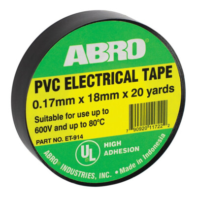 High Adhesion PVC Electrical Tape 0.17mmx18mmx20yds Black ABRO ET-914-BLK
