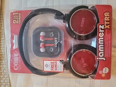 Coby Jammerz Xtra 2-in-1 Combo Headphones/Earbuds Red New Factory Sealed