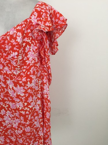 Monsoon Women's Blouse Size XL Red Pink Floral Ruffles V-Neck Pullover New F1 - Picture 6 of 12