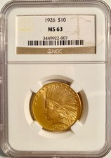 1926 $10 Gold Indian Head Eagle NGC MS 63