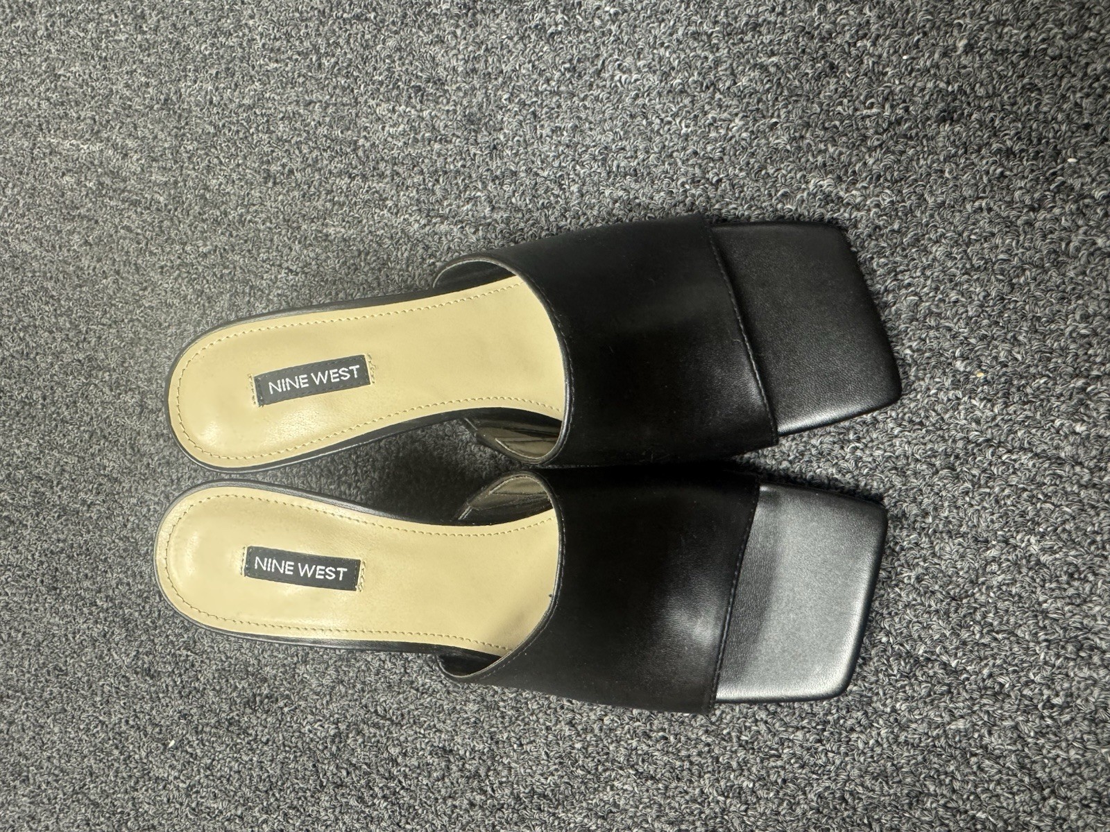 Nine West Confetty Sandals Sz US 10 M Wedge Black Leather Platform Cork Open Toe